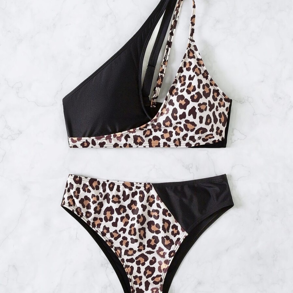 Boho Leopard Print One Shoulder Bikini Beach - Picture 5 of 9
